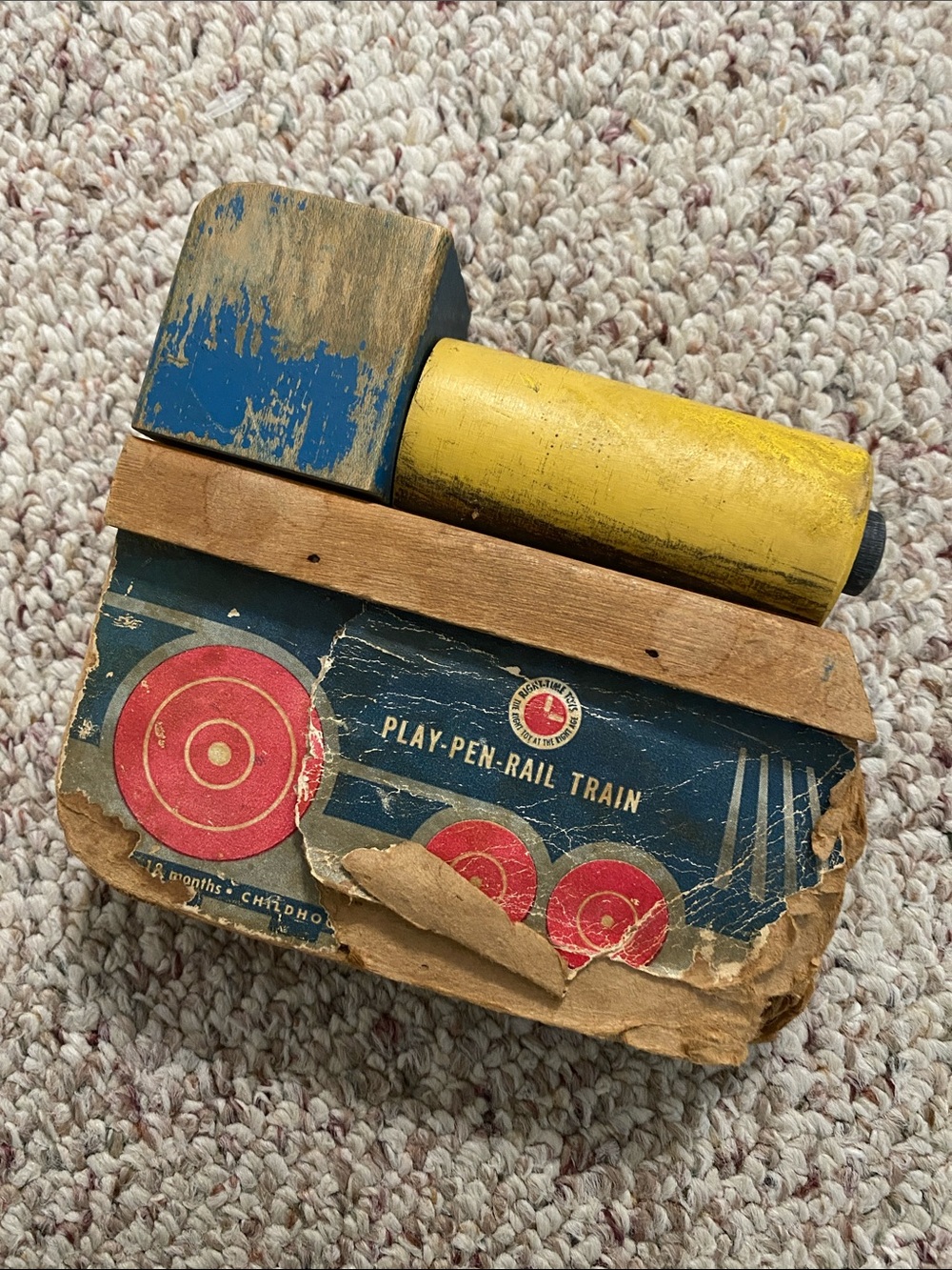 Vintage Play-Pen-Rail Toy Locomotive in Yellow & Blue